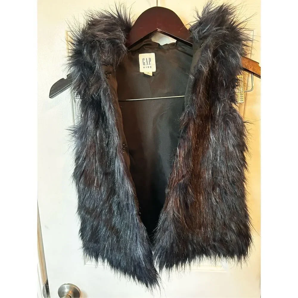 Gap kids faux fur vest size xs 4/5 girls blue with hoodie